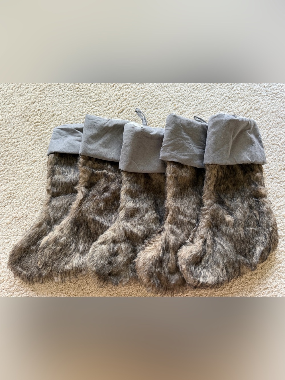 Set of 5, Faux Fur Christmas Stockings